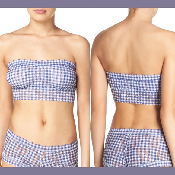 NWT Hanky Panky Check Please Bandeau‎ Bralette in Blue/White [SZ Large ] - Picture 1 of 8